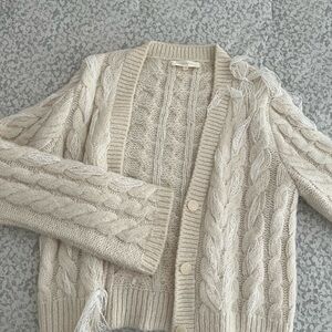 LoveShackFancy Cream Cable Knit Cardigan